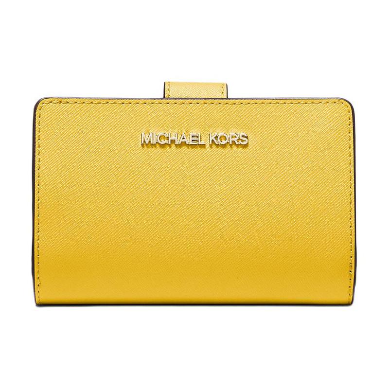 MICHAEL KORS Metal Logo Bifold Design Cross Grain Leather Wallet Medium Women s Gold золотой