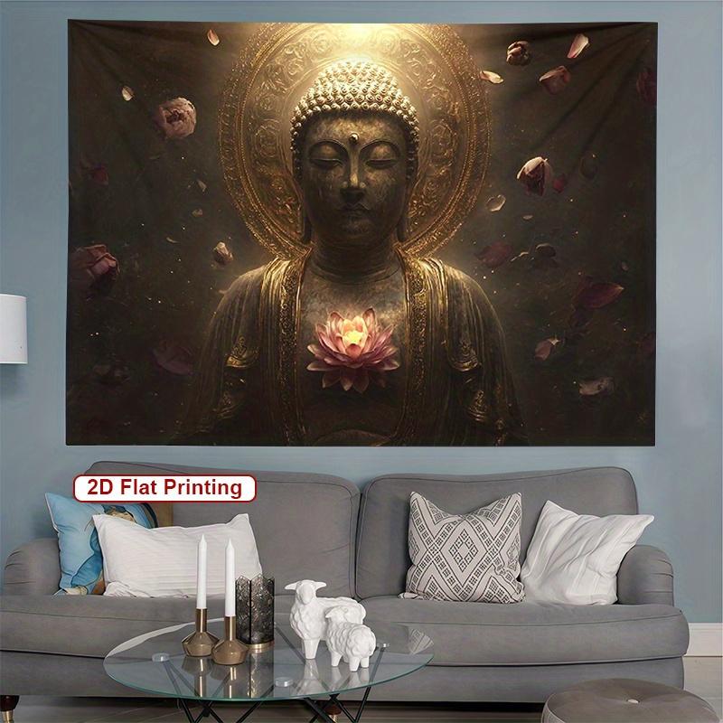 Buddha Lotus Tapestry Golden Serene Buddha with Floating Pink Lotus Spiritual Wall Artfor Bedroom or Dorm Decor 74x94cm(29x37in)
