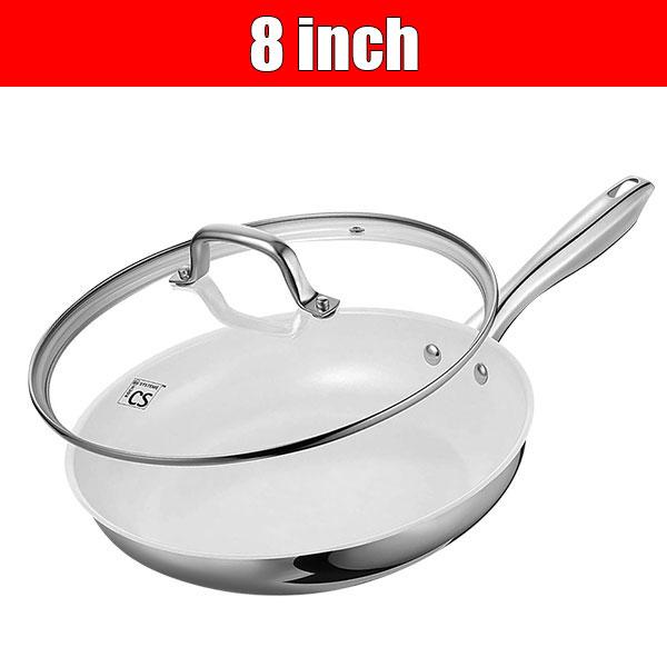 

8 12 Healthy Non Toxic Ceramic Coating Frying Pan Stainless Steel Non Stick Egg Steak Cooking Pan Skillet Cookware with Lid