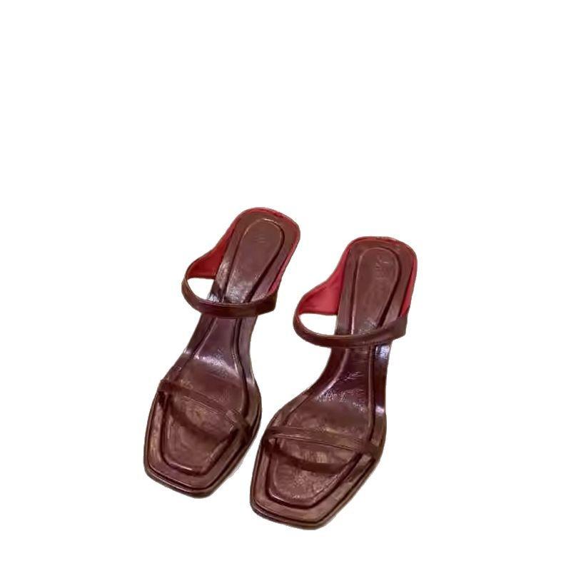 2025 summer Internet celebrities new sexy high-heeled sandals women wear leopard print square head open toe word with stiletto sandals