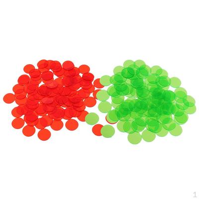 200 Pieces Translucent Bingo Chip 3/4 Inch for Game Cards Red& Without Number , Red, Green