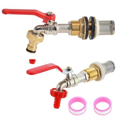 1/2" 3/4" Brass Water Tank Fitting Kit, with Alloy Faucet, Gasket Copper Pipe Fish Tank Coupling Garden Irrigation Hose Adapter