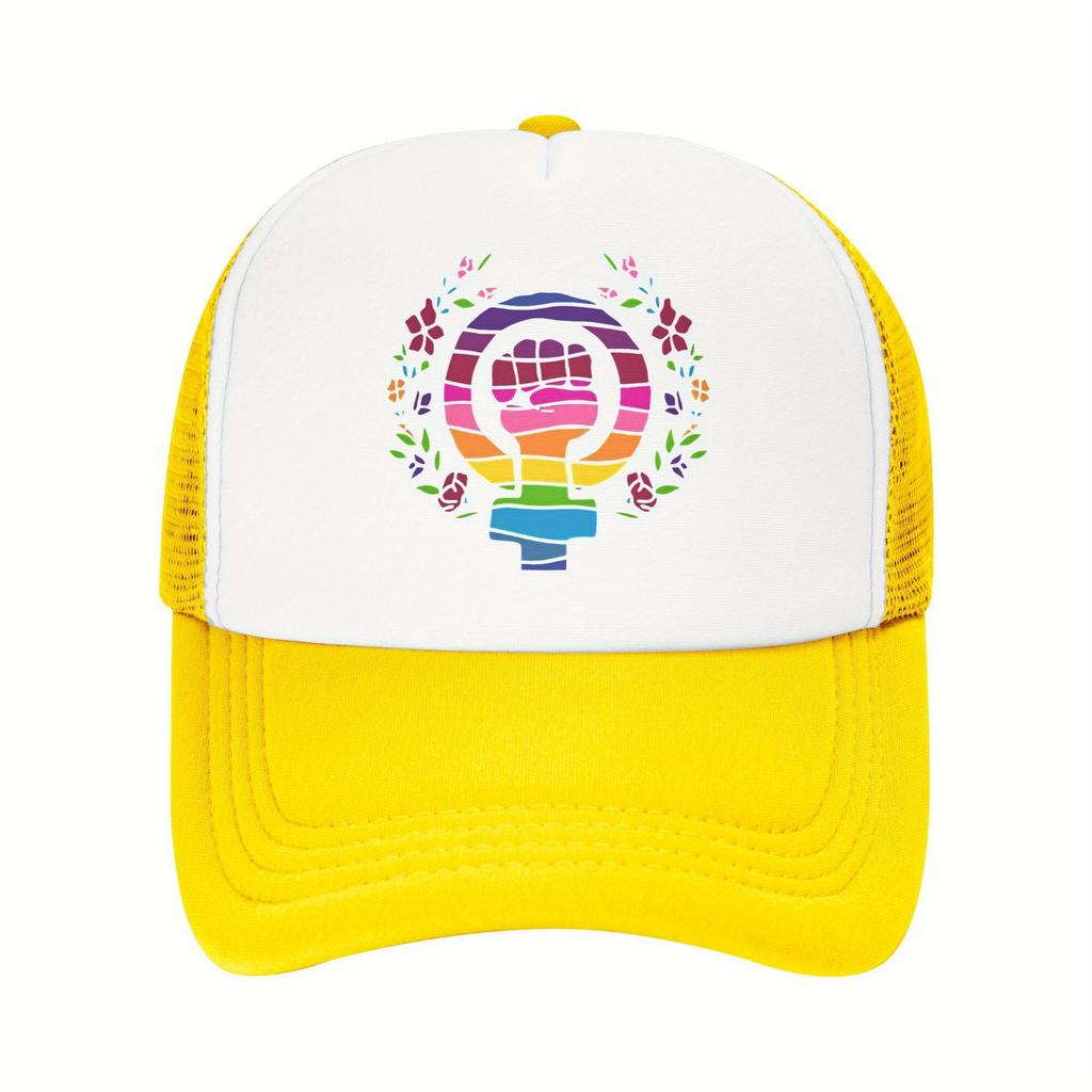 Feminist Fist Rainbow Symbol Trucker Cap Breathable Mesh Back Adjustable Casual Baseball Hat Unisex Outdoor