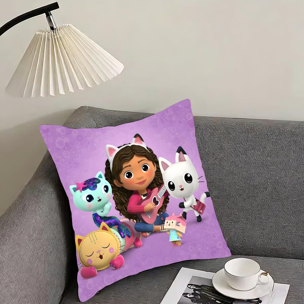 Cartoon Gabbys Dollhouse Cushion Cover Reversible Plush Pillow Cover – For car, sofa, bedroom, perfect as a gift.