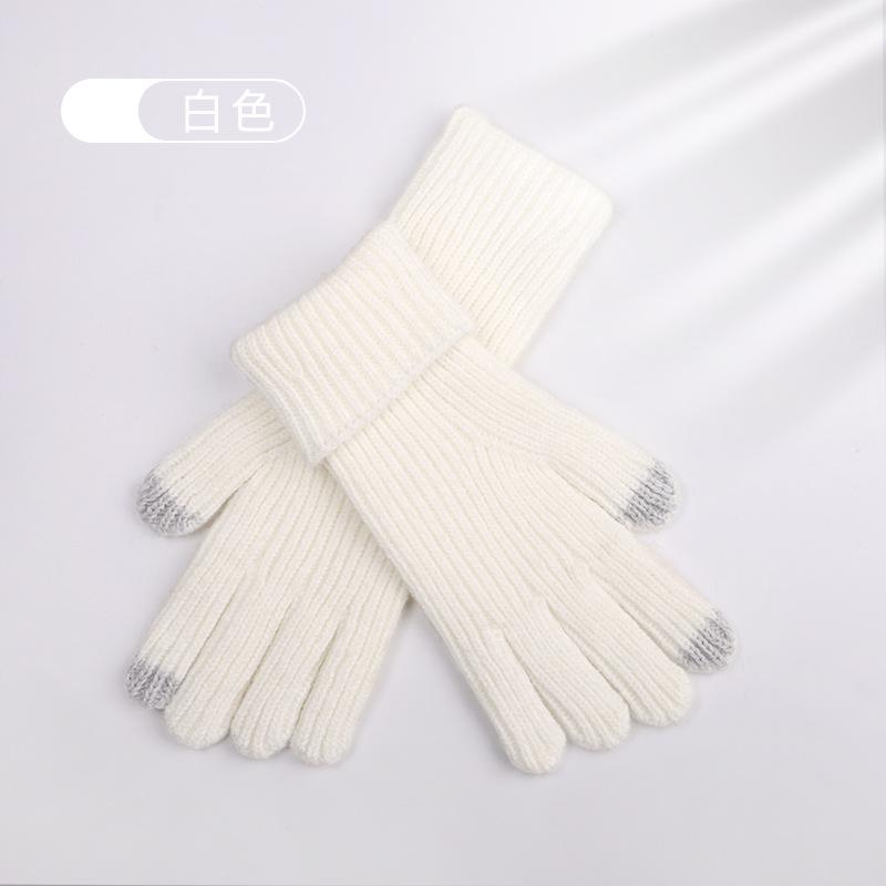 New wool knitted warm gloves finger cold-proof thickened cashmere soft skin-friendly women's touch screen gloves
