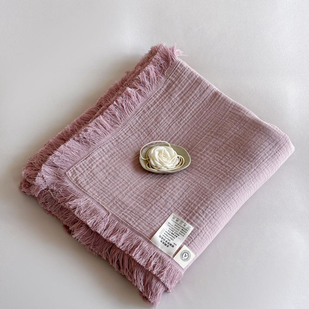 New Cotton Blanket Four-Layer Yarn Tassel Multi-Functional Blanket Solid Color Soft Comfortable Skin-Friendly For Napping