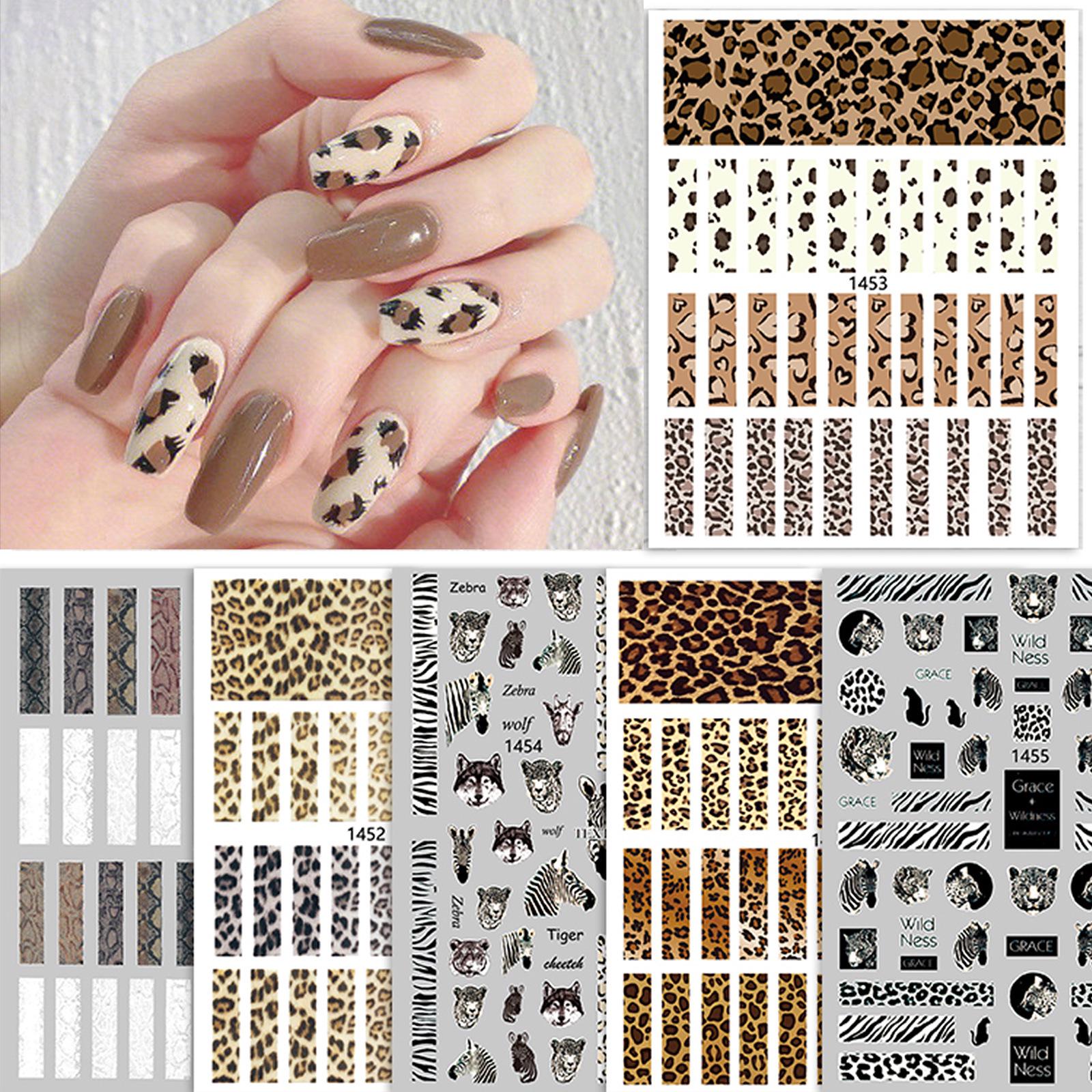 

Leopard Print 3D Nail Stickers with Stripes - Autumn/Winter Self-Adhesive Decals