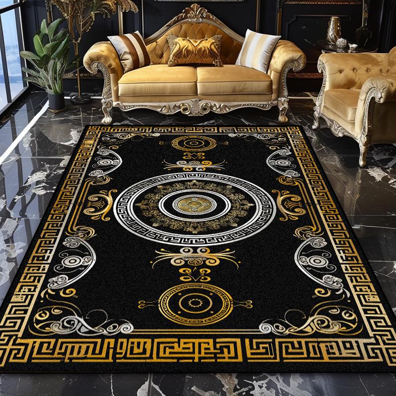 European Luxury Washable Black Large Area Rugs Marble Decoration Home Sofa Living Room Carpet Bedroom Non-slip Plush Floor Mats