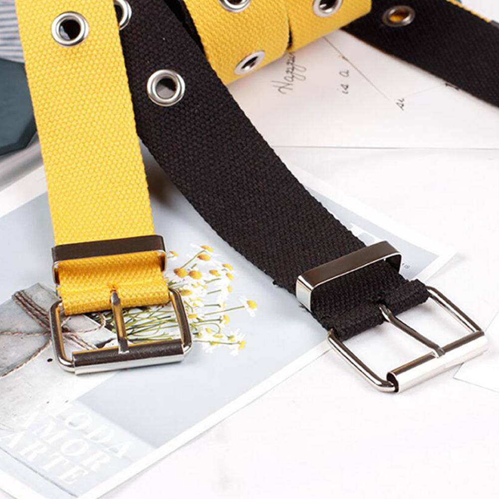 Men Women Fashion All Match Pin Buckle Hollow Out Holes Canvas Waist Belt
