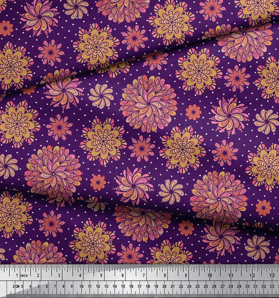 Soimoi Zelená japonská krepová saténová látka vícebarevný puntíkovaný mandala potisk látka na metr 42 palců