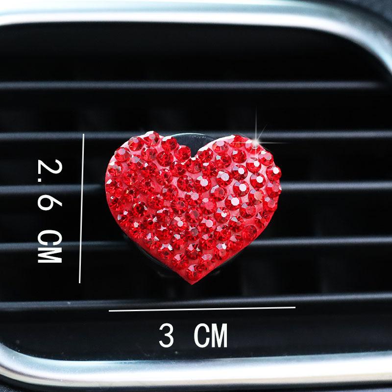 2Pcs/Set Heart-Shaped Car Air Outlet Perfume Clip Rhinestone Car Air Conditioning Air Outlet Perfume Decoration Clip Car Auto Ac
