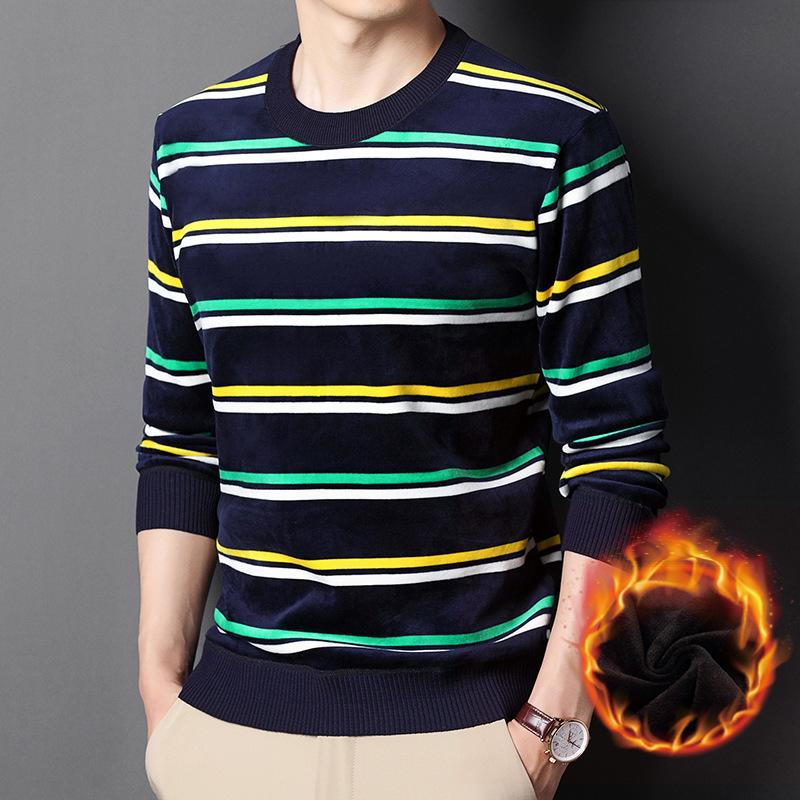 New Winter Velvet Thickened Sweater Men's Bottoming Shirt Double-sided Velvet Korean Style Fashionable Men's Sweater Men's Clothing