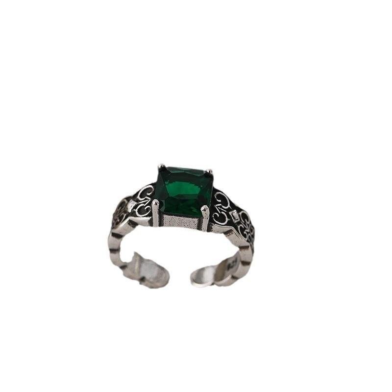 Elegant Vintage Green Zircon Geometric Open Adjustable Ring For Women Fashion 2024