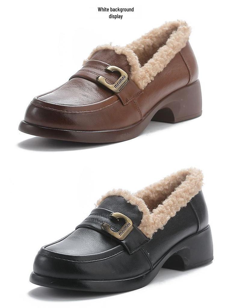 Women's Black Waterproof Non-Slip Thick Sole Velvet-Lined Casual Loafers