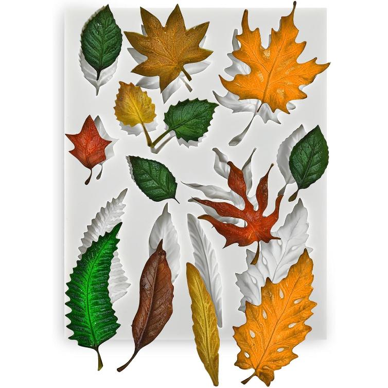 Leaf Silicone Mold, 12Pcs Versatile Leaves Silicone Polymer Clay Molds for Crafts Leaf Fondant Molds Tree Leaves Mold Perfect for Fondants Chocolate