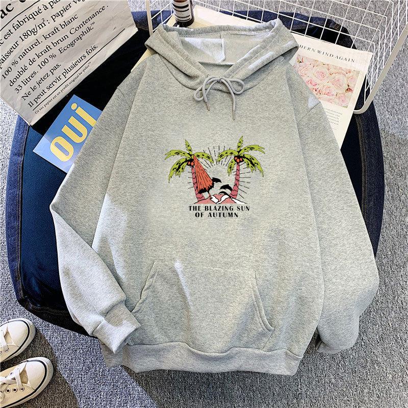 Women's Black Hooded Hoodie for Autumn Winter Plush Oversized Pattern Print Long Sleeve Pullover Sweatshirt