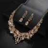 Set of Bridal Crystal Accessories - Necklace, Earrings. Two-piece Wedding Dress. Women's Style.