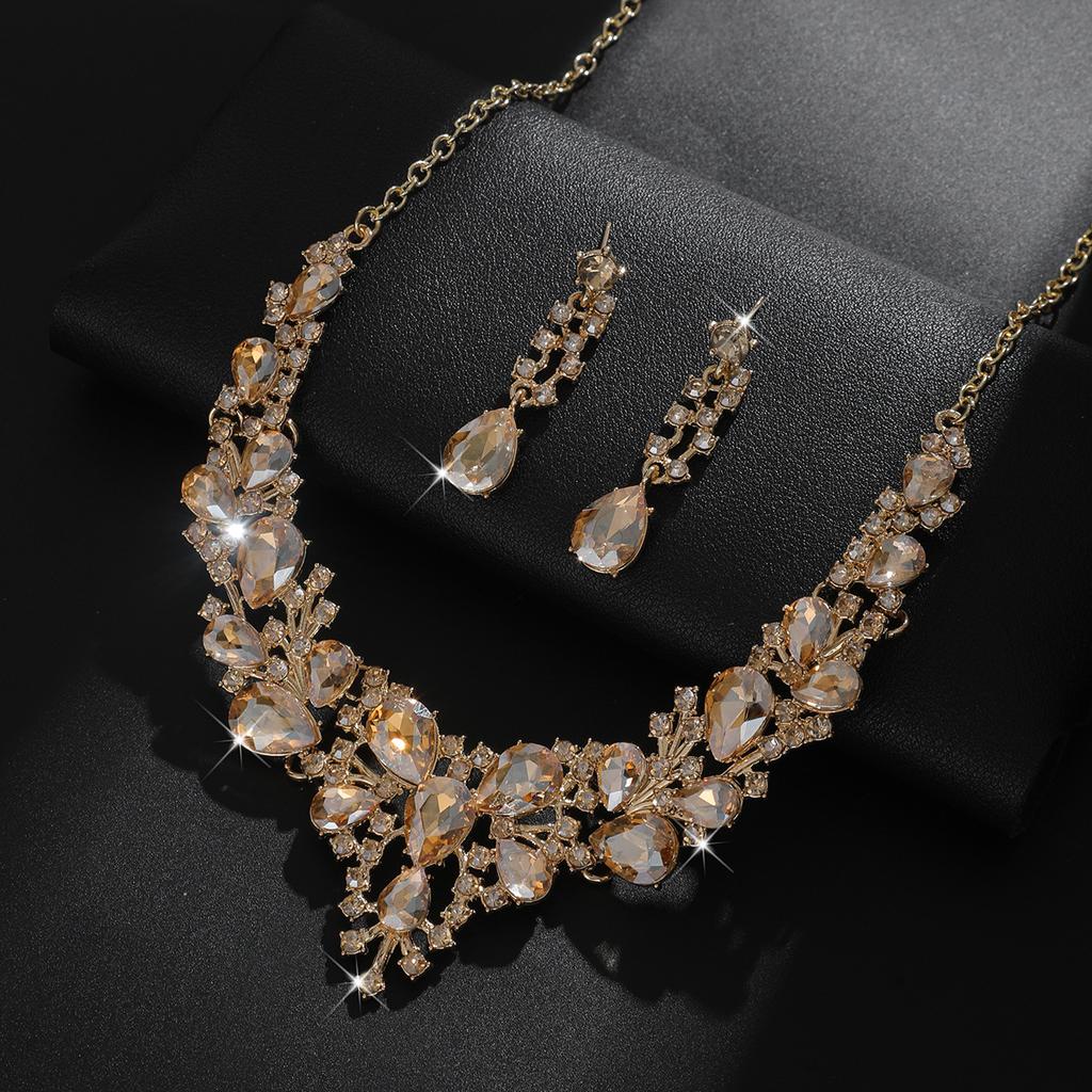 Set of Bridal Crystal Accessories - Necklace, Earrings. Two-piece Wedding Dress. Women's Style.