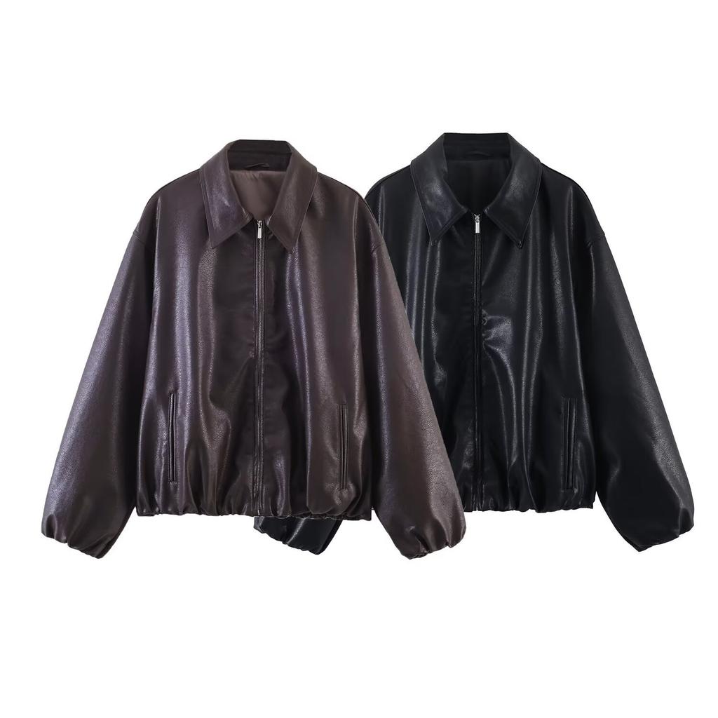 European and American style French women's clothing fashion versatile temperament casual design sense two-color jacket leat