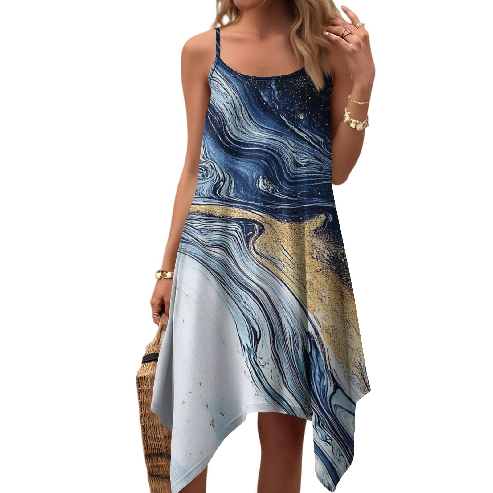 

Женское летнее повседневное винтажное платье с цветочным принтом, круглым вырезом, регулируемыми подтяжками и карманами L