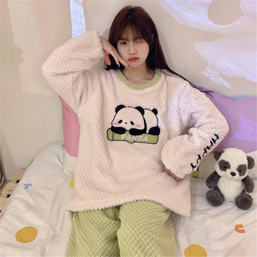 

Rose Velvet Autumn and Winter Flannel Pajamas for Women New Sweet Embroidery Set XL