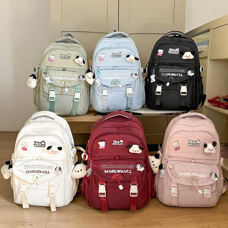 Schoolbag Unisex Kids Green High-Value Junior High School Student Female College Version Versatile Large-Capacity Computer Travel Bag High School Student Backpack Tide