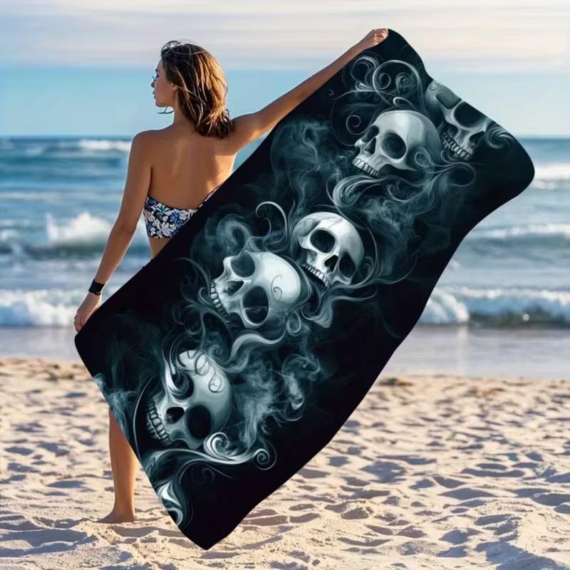 Asciugamano da Spiaggia Teschio Gotico Rosa Rossa Estetica Oscura Asciugatura Rapida Telo da Spiaggia Senza Sabbia Design Teschio Morbido Leggero Asciugamano Estivo