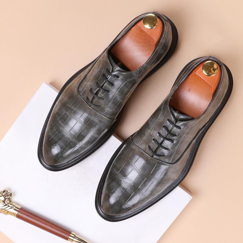 Men's Shoes Large Size Casual Leather Shoes Fashion Men's Business Dress Shoes Trend Lace-up Groom Wedding Shoes