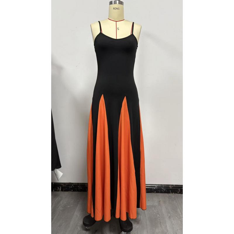 Elegantes, modisches und sexy Club-Trend-Off-Shoulder-Patchwork-Maxikleid mit Trägern, Damen-Abendkleid