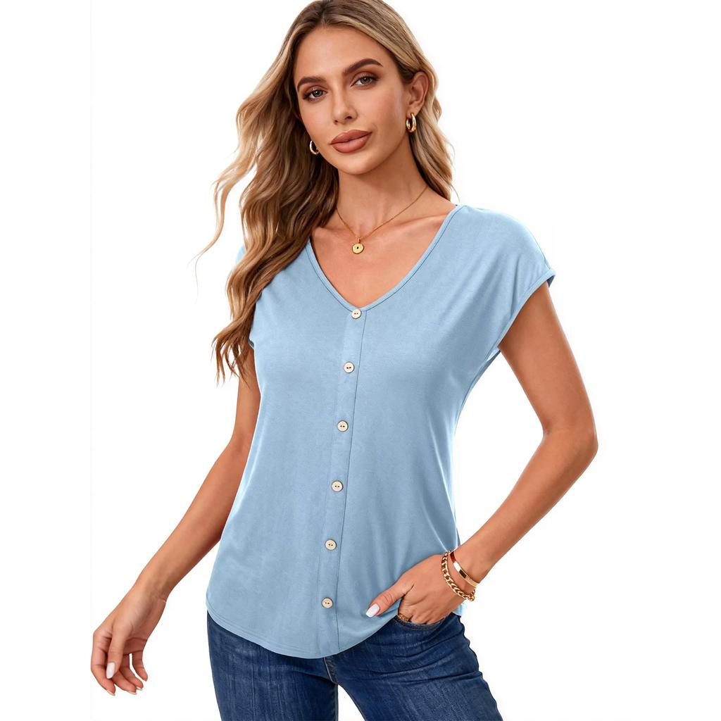 Women's Casual ,Color V,Neck Button,Up Top
