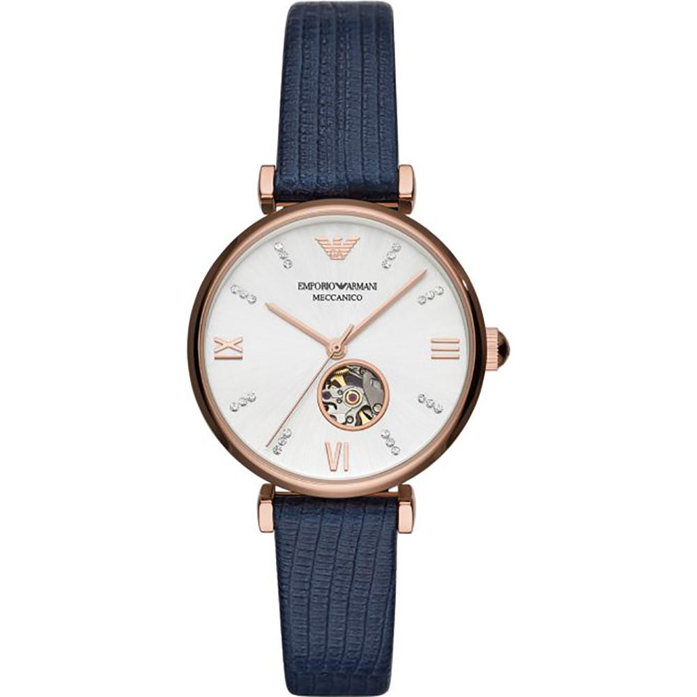 

Emporio Armani Gianni T-Bar Silver Blue Leather Ladies Mechanical Automatic Watch AR60020