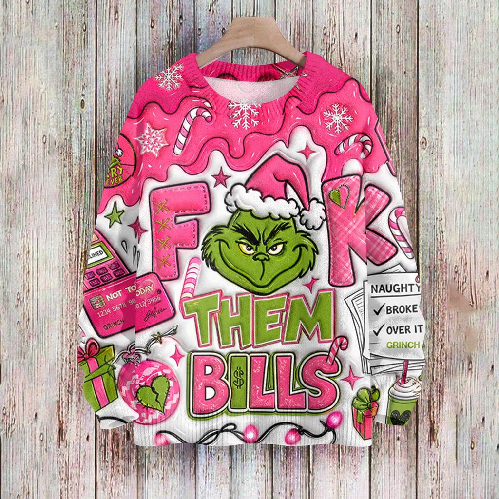 Women's Casual Long Sleeve Cute Christmas Print Neck Knit Sweater