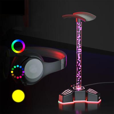 RGB LED Light Bluetooth Earphone Stand Headphone Holder Rack Headset Hanger with 2 Ports USB 2.0 Hub+7.1ch 3.5mm AUX Audio Port