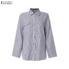 ZANZEA Camicetta da donna casual a maniche lunghe, larga, a righe classiche, con colletto rovesciato