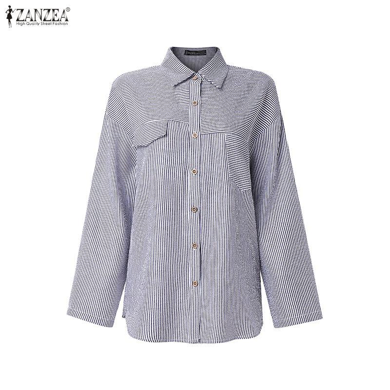 ZANZEA Camicetta da donna casual a maniche lunghe, larga, a righe classiche, con colletto rovesciato