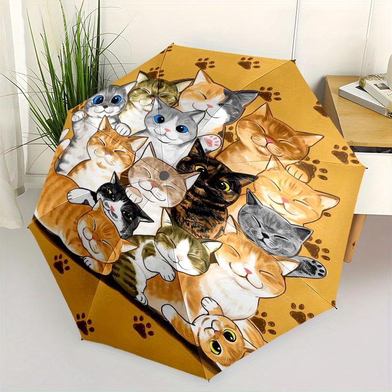 

Cats, Paw Prints Theme 8 Bone Hand Automatic Folding Fashion umbrella, Compact and Portable Design, A Perfect Gift for Birthday, Christmas o