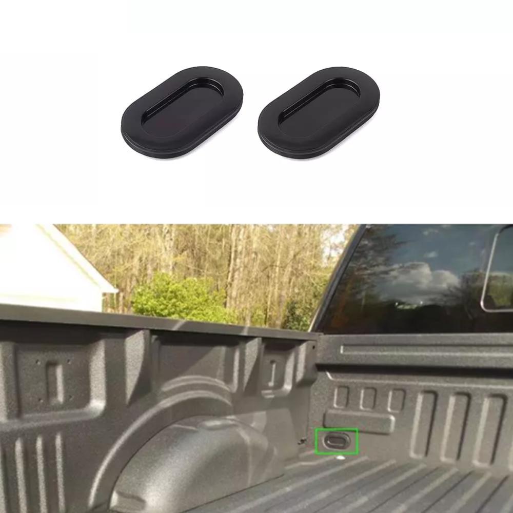 Black 2pcs Rear Truck Bed Oval Drain Plug Cover Fit For Ford F150 2015+ Exterior