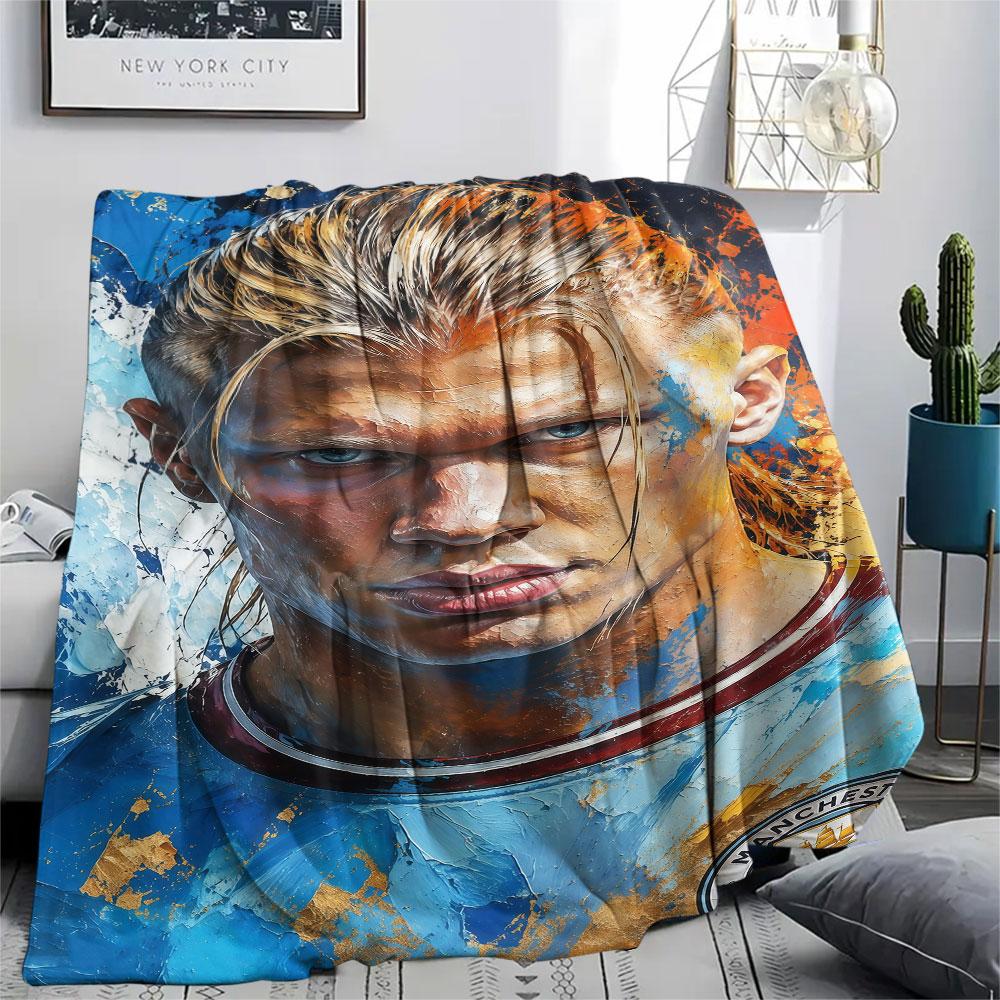 1PC Erling Haaland Patterned Flannel Blanket Suitable For All Seasons for Home Decor Warmth and Comfort Gifts Holiday Present