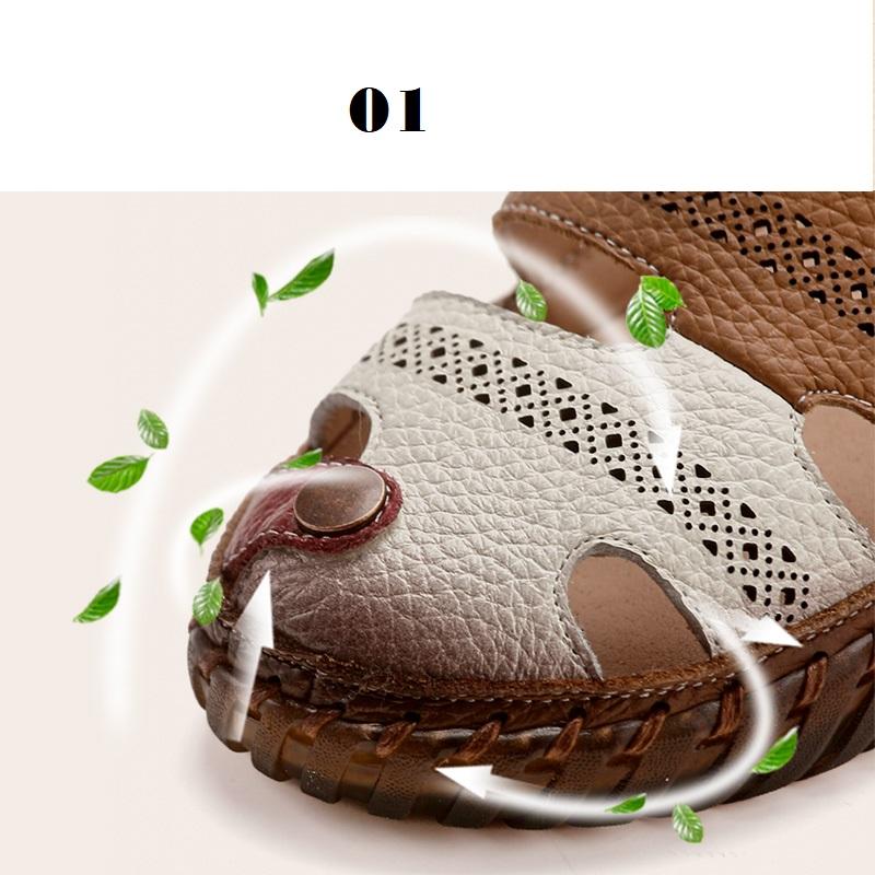 New cutout real leather sandals women's summer shoes size 43 ladies comfy closed toe strappy sandal woman flats barefoot shoes