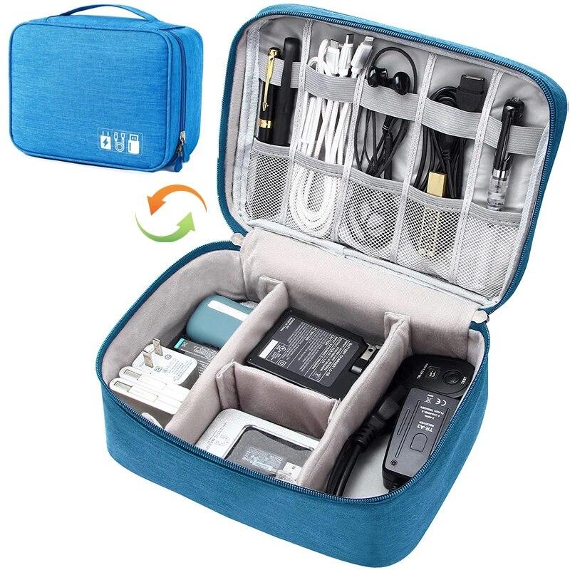 

Сумка для хранения кабеля Водонепроницаемый цифровой электронный органайзер Портативная USB-линия передачи данных Зарядное устройство Сумка для хранения Дорожный органайзер для кабеля Косметичка 1 Layer синий