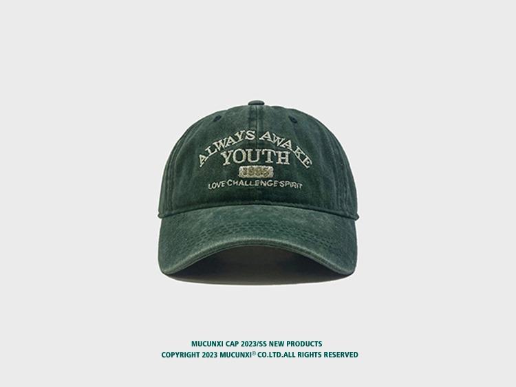 Denim retro washed large letter baseball cap letter couple soft top distressed sun protection peaked cap for men adjustable