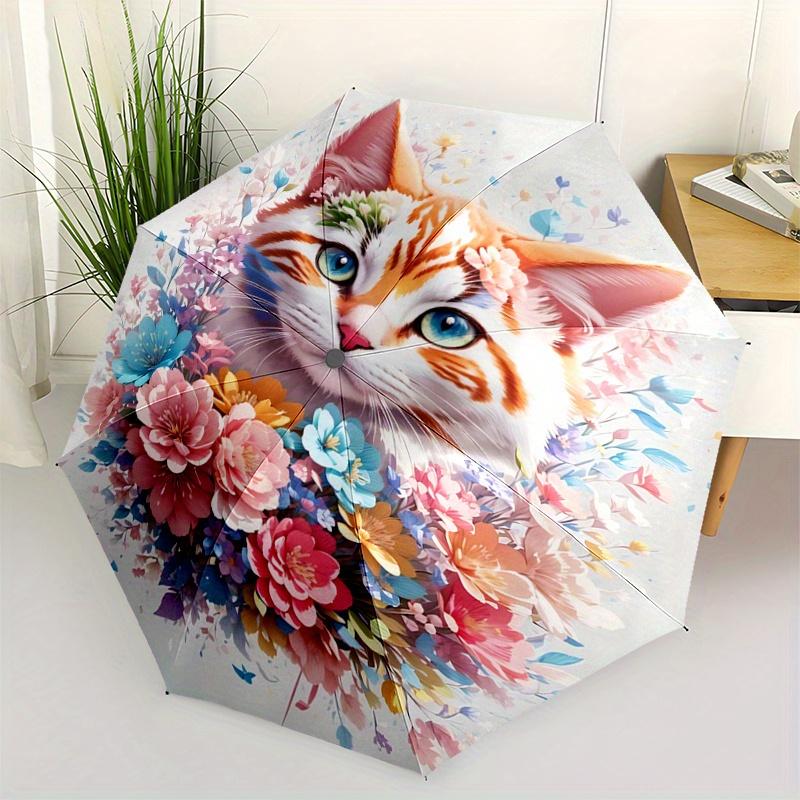 

1pc Charming Cat Fully Automatic Folding Portable Cartoon Umbrella, 8 Iron Frames, Three-Fold Design, Suitable for All Seasons, Suitable for