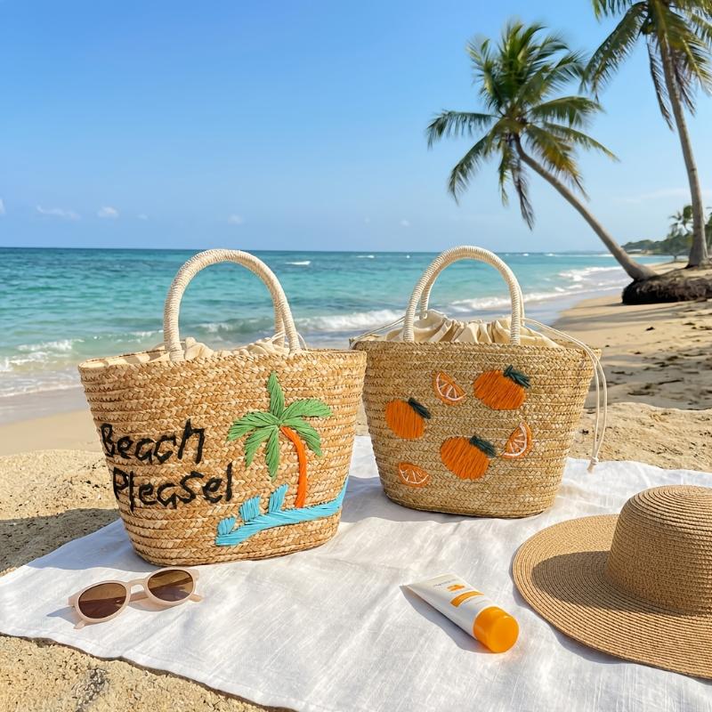 Yogodlns Spring/summer New Straw Fruit Embroidery String Casual Sweet Tote Bags Seaside Resort Atmosphere Shoulder Bags