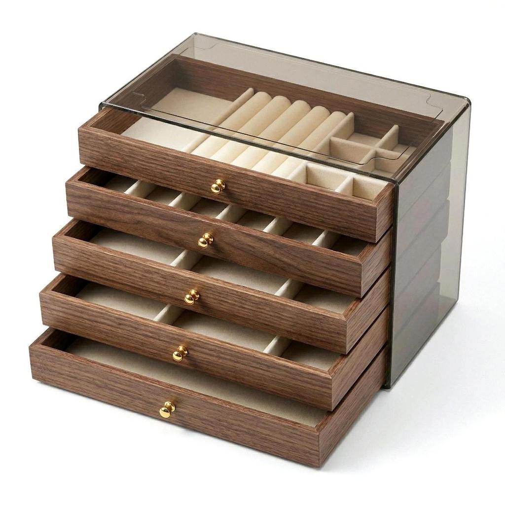 Large Capacity Walnut Jewelry Storage and Display Box