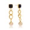 Youthway Elegant Black Stone Imitation Pearl Earrings For Women  Gold Plated Stainless Steel Earrings Fashion Jewelry Gift