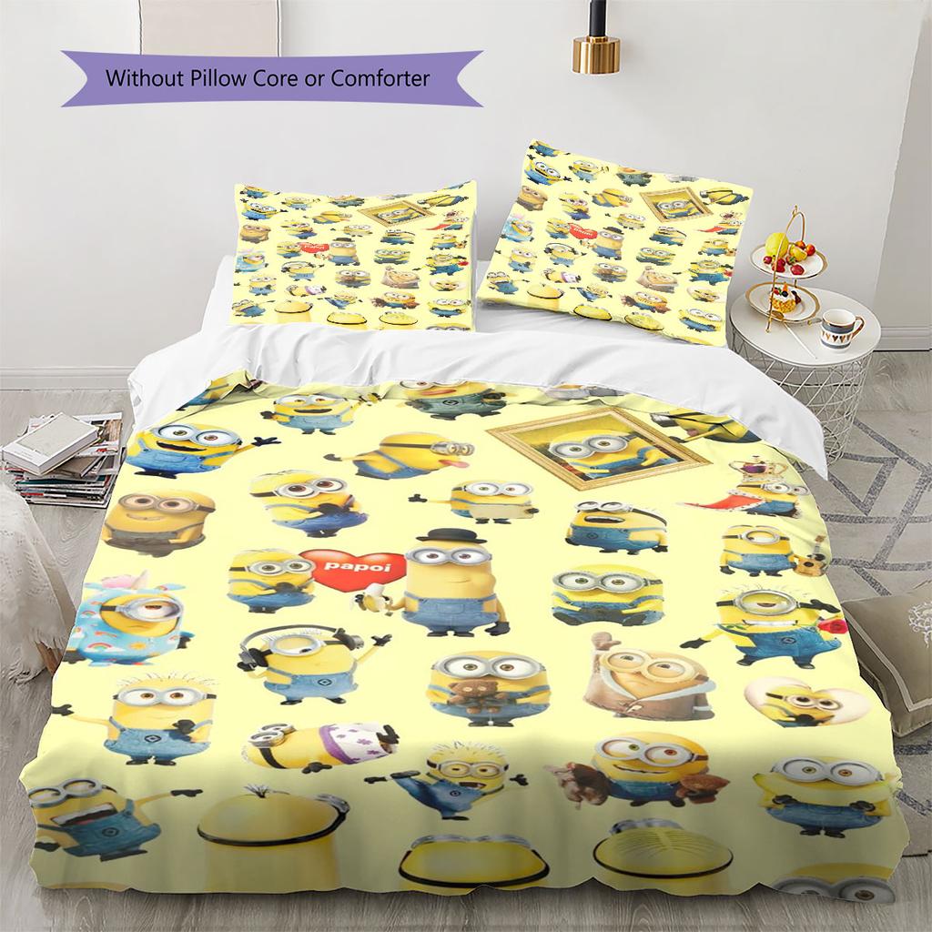 Minions Themed Printed Bedding 3PCS Cute Cartoon Suit For Children Boys Teens Bedroom Home Decoration