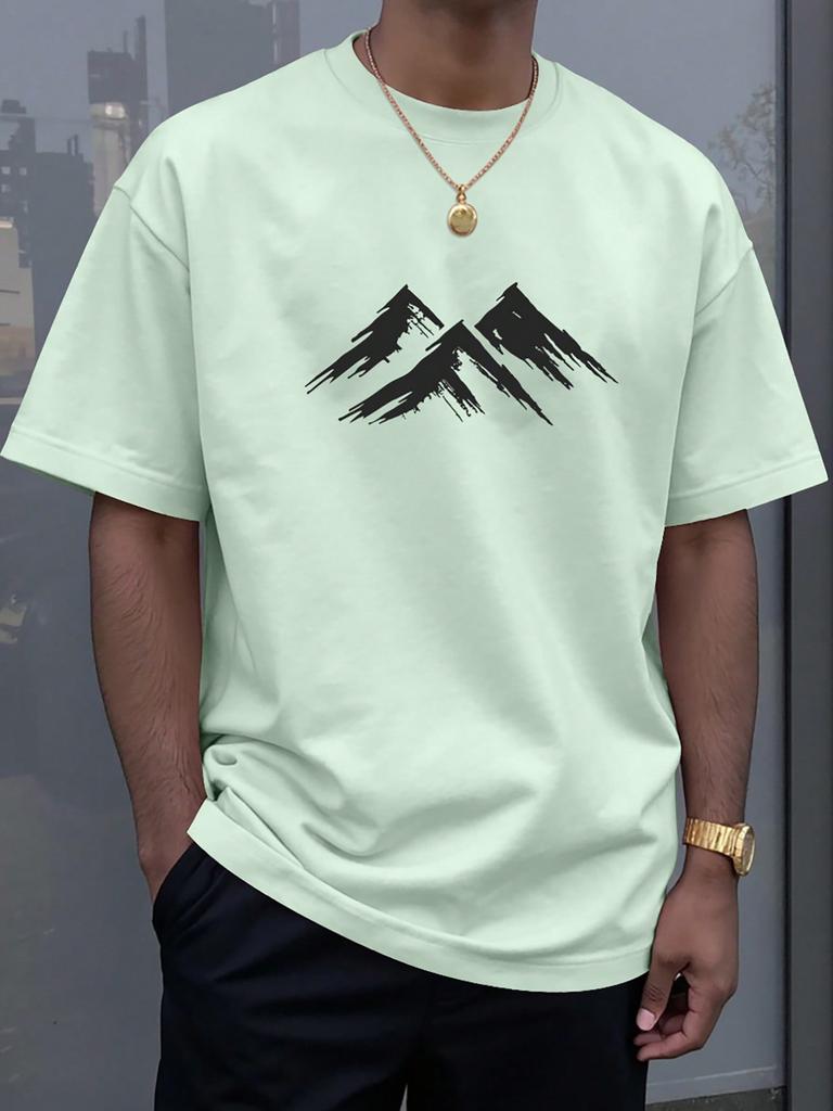 Alderstead Herren Sommer Freizeit Minimalist Bergdruck Kurzarm T-Shirt