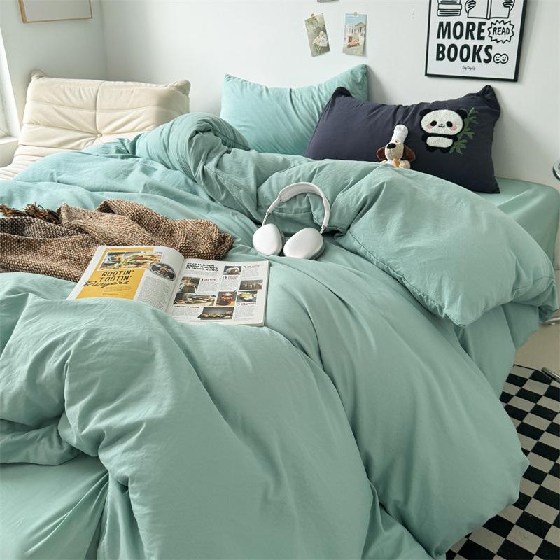 Cotton 4pcs set can sleep naked, super soft pure cotton quilt cover, student dormitory three-piece set, bed sheet, bed hat