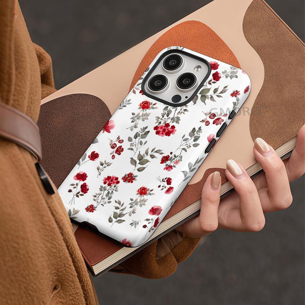 Double-layer Processed French Rose Floral MagSafe Magnetic Suction iPhone17 Mobile Phone Case Anti-drop Protective Case