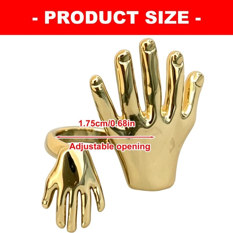 Adjustable Statement Ring with Abstract Hand Design, Open Band Alloy Jewelry for Daily Wear, Date Styling, Party Looks